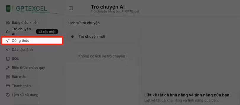 Chọn mục Công thức.
