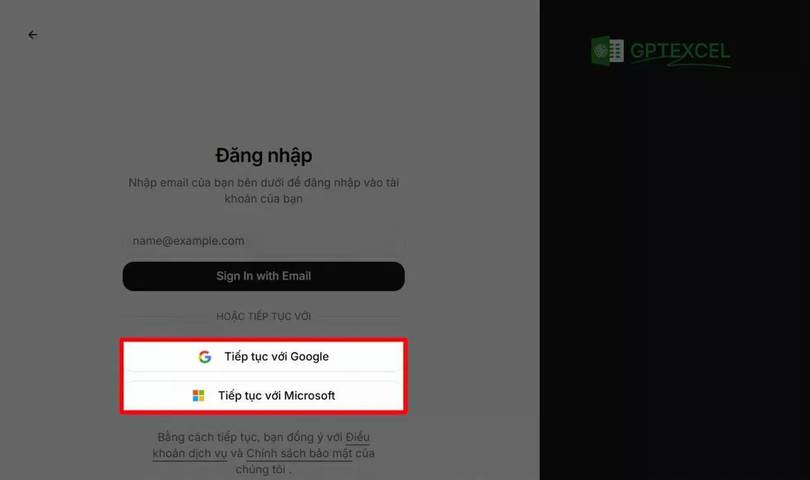 Đăng nhập bằng tài khoản Google.