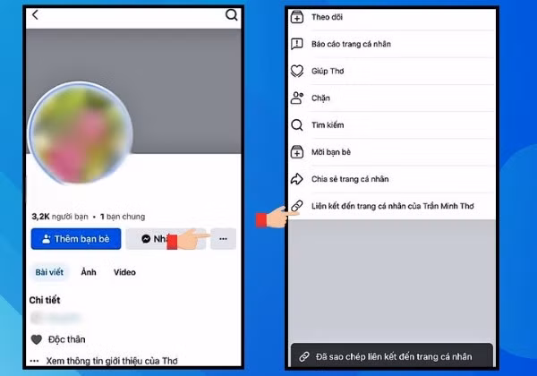 Sao chép liên kết trang cá nhân.