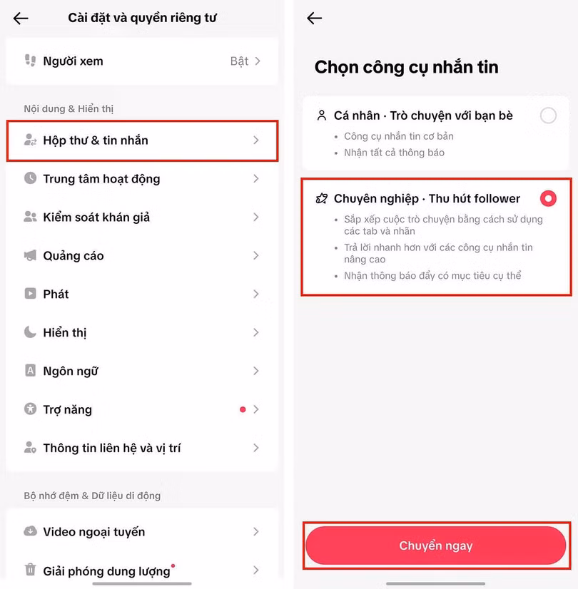 Tìm đến mục Hộp thư &amp; tin nhắn.