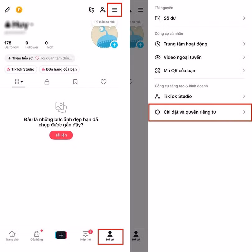 Mở ứng dụng TikTok, truy cập mục Hồ sơ.