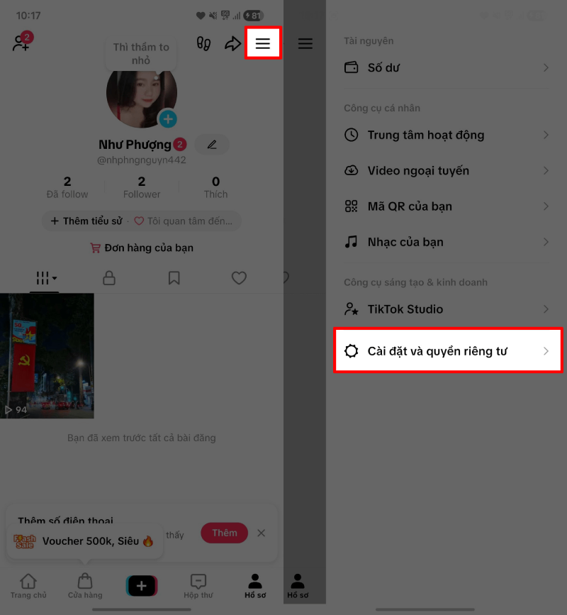 Mở ứng dụng TikTok trên điện thoại.