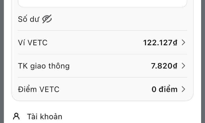 Cách gọi tên các tài khoản trong VETC hiện tại. Ảnh chụp màn hình Cách gọi tên các tài khoản trong VETC hiện tại. Ảnh chụp màn hình