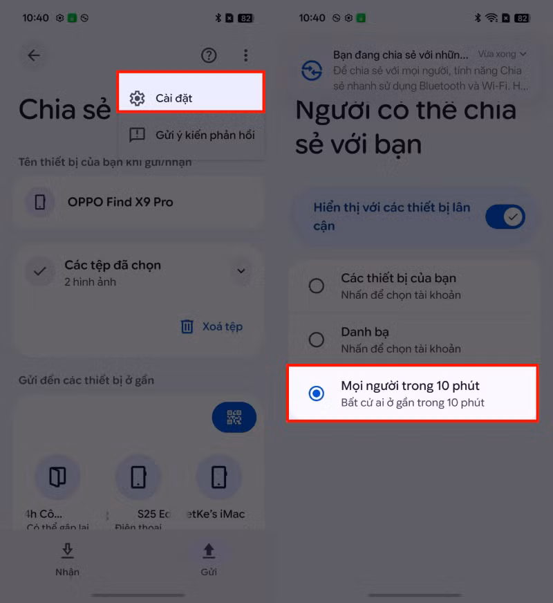 Trên cả OPPO và iPhone, hãy chuyển chế độ nhận sang Mọi người.