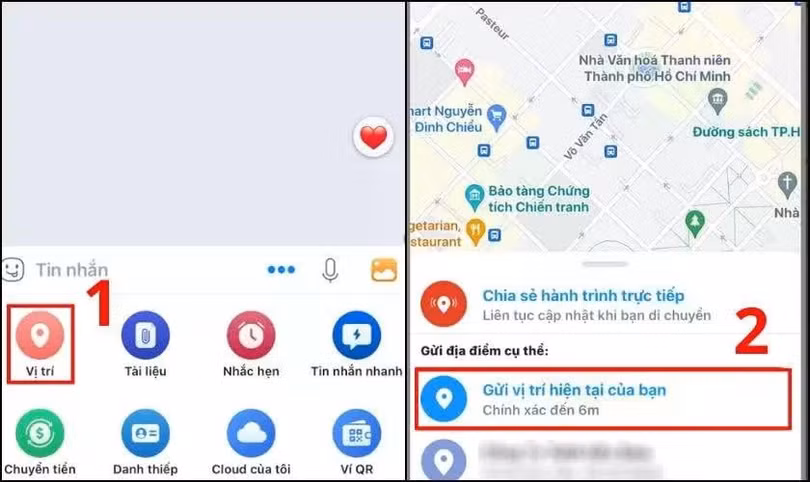 Chọn 'Vị trí' và gửi vị trí hiện tại.