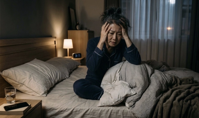 Cancer Research UK liệt kê chứng mất ngủ là một triệu chứng tiềm ẩn của ung thư. Ảnh tạo bởi AI