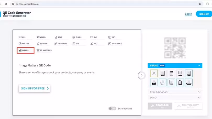 Tại giao diện trang chủ, bạn chọn mục Image (Hình ảnh).