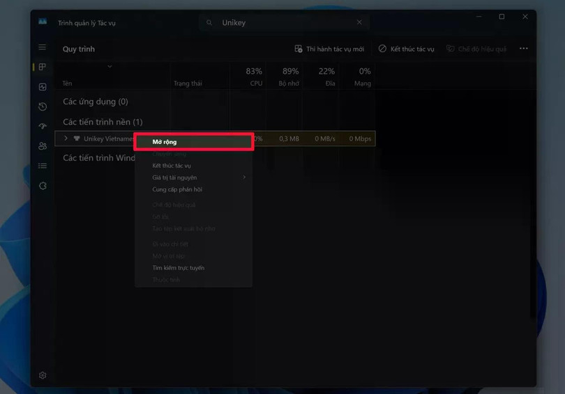 Xác định thư mục cài Unikey bằng cách nhập “Unikey” vào ô tìm kiếm.