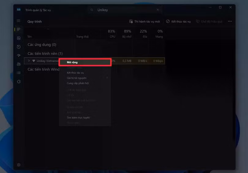Xác định thư mục cài Unikey bằng cách nhập “Unikey” vào ô tìm kiếm.