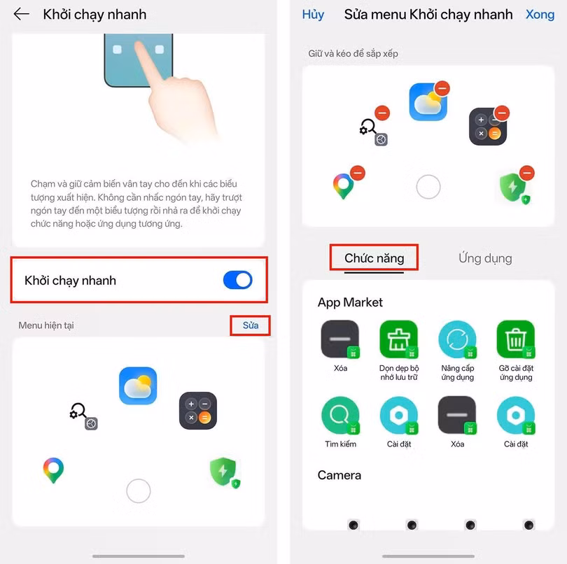 Bật Khởi chạy nhanh và đảm bảo thiết bị đã được thiết lập mở khóa bằng vân tay.