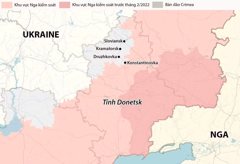 Chuỗi đô thị tạo thành "vành đai pháo đài" của Ukraine ở tỉnh Donetsk. Đồ họa: RYV