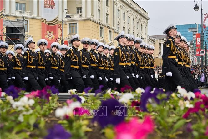 Quân nhân tham gia lễ duyệt binh kỷ niệm 80 năm Ngày Chiến thắng phát xít tại thành phố Vladivostok, vùng Viễn Đông Nga ngày 9/5/2025. Ảnh: THX/TTXVN Quân nhân tham gia lễ duyệt binh kỷ niệm 80 năm Ngày Chiến thắng phát xít tại thành phố Vladivostok, vùng Viễn Đông Nga ngày 9/5/2025. Ảnh: THX/TTXVN
