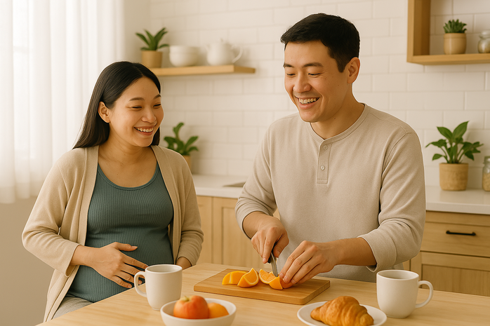 Chồng đóng BHXH tự nguyện, vợ nội trợ cũng được hưởng trợ cấp thai sản. Vẽ minh họa AI: Hồng Đào Chồng đóng BHXH tự nguyện, vợ nội trợ cũng được hưởng trợ cấp thai sản. Vẽ minh họa AI: Hồng Đào