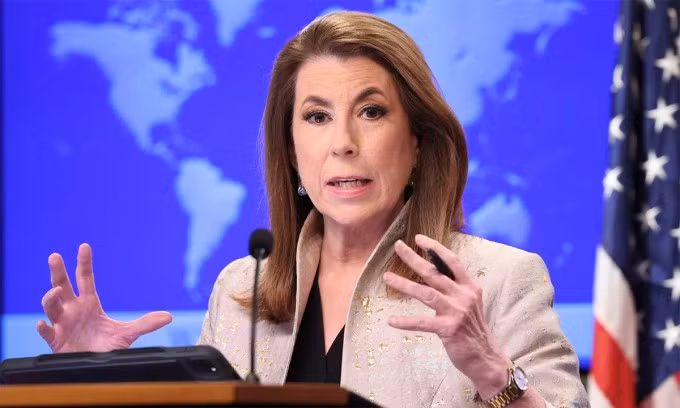 Phát ngôn viên Bộ Ngoại giao Mỹ Tammy Bruce trong họp báo ngày 6/3. Ảnh: Reuters