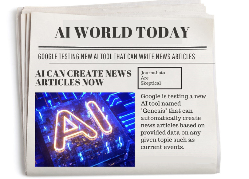 Vào năm 2023, Google đã thử nghiệm một công cụ AI có thể tự viết báo. Ảnh: AI World Today. Vào năm 2023, Google đã thử nghiệm một công cụ AI có thể tự viết báo. Ảnh: AI World Today.