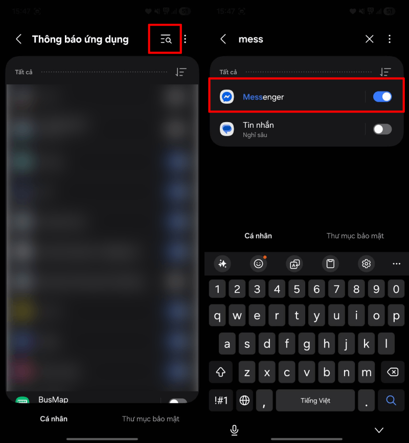 Trong danh sách này, tìm đến Messenger.