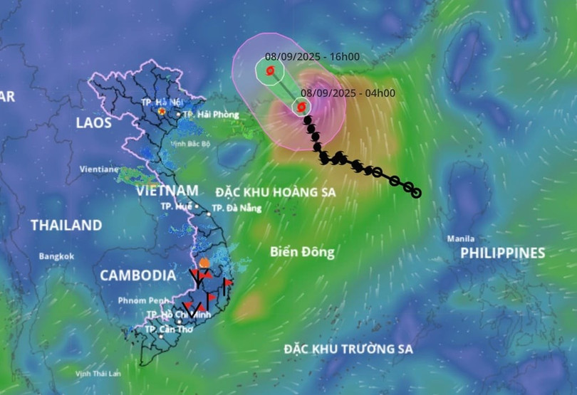 Bão số 7 sẽ đổ bộ vào đất liền Trung Quốc trong hôm nay (Ảnh: Hệ thống giám sát thiên tai). d9fe252b-c0ac-46d8-9d4c-94665954ee3c.jpg