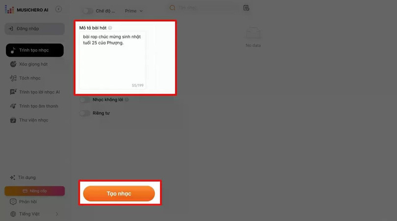 Nhập nội dung bạn muốn làm cảm hứng cho bài hát