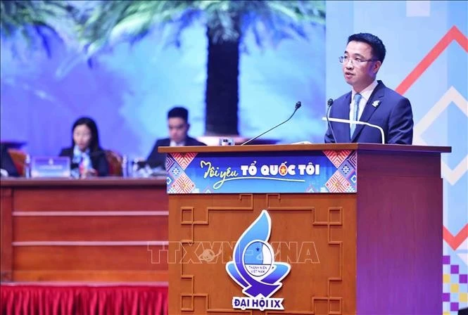 Đồng chí Nguyễn Tường Lâm, Bí thư Trung ương Đoàn, Phó Chủ tịch Trung ương Hội Liên hiệp thanh niên Việt Nam khóa VIII phát biểu. Ảnh: Minh Đức/TTXVN