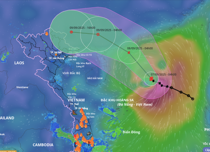 Bão số 7 đổ bộ vào Trung Quốc nhưng sẽ gây đợt mưa lớn diện rộng ở Bắc Bộ, trọng tâm là Đông Bắc Bộ (Ảnh: NCHMF).