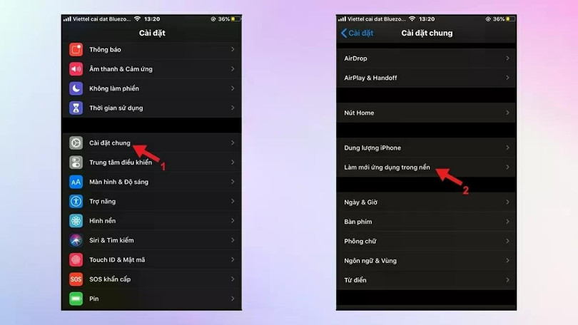 Lướt xuống và nhấn vào Làm mới ứng dụng trong nền.