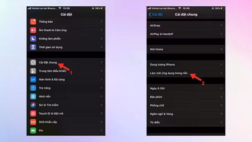 Lướt xuống và nhấn vào Làm mới ứng dụng trong nền.