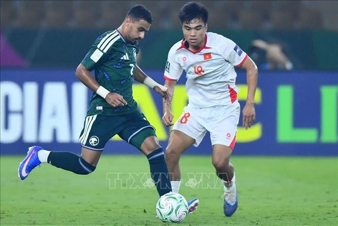 U23 Việt Nam có hiệp 1 phòng ngự hiệu quả. Ảnh: Nguồn AFC/TTXVN phát