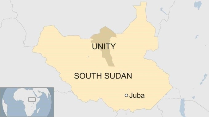 Vị trí bang Unity và thủ đô Juba của Nam Sudan. Đồ họa: BBC