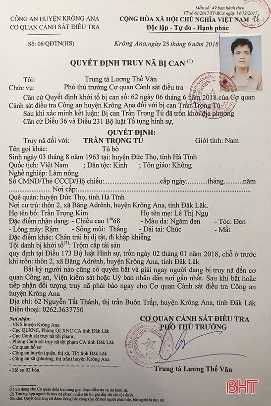 Bắt đối tượng trốn nã tại Hà Tĩnh