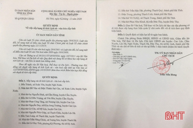 Hà Tĩnh có thêm 15 công trình được xếp hạng di tích lịch sử văn hóa cấp tỉnh