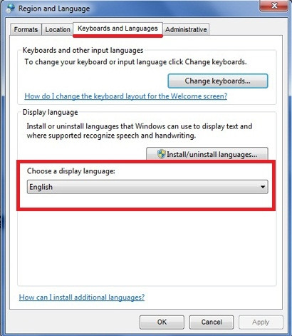 Đổi giao diện tiếng Việt cho Windows: Sau khi cài thêm tiếng Việt, trong cửa sổ Region and Language mở ra từ bước 2, tab “Keyboards and Languages” sẽ có thêm danh sách lựa chọn các ngôn ngữ bạn có thể dùng cho Windows (khoanh đỏ). Đổi giao diện tiếng Việt cho Windows: Sau khi cài thêm tiếng Việt, trong cửa sổ Region and Language mở ra từ bước 2, tab “Keyboards and Languages” sẽ có thêm danh sách lựa chọn các ngôn ngữ bạn có thể dùng cho Windows (khoanh đỏ).