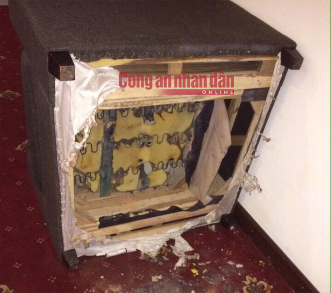 Ghế sô-pha bị đặt quả nổ. ky su tin hoc gay no o khach san tong tien 100 000 usd