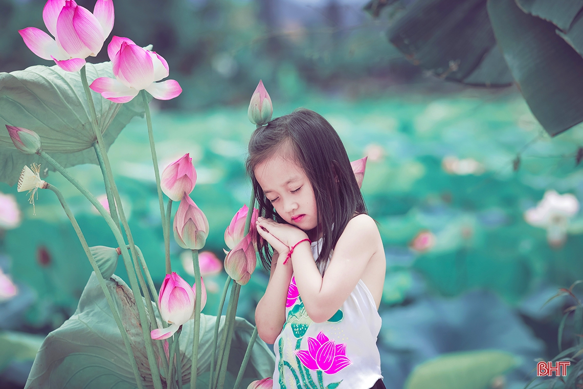 Những khoảnh khắc đáng yêu của em bé Hà Tĩnh bên hoa sen
