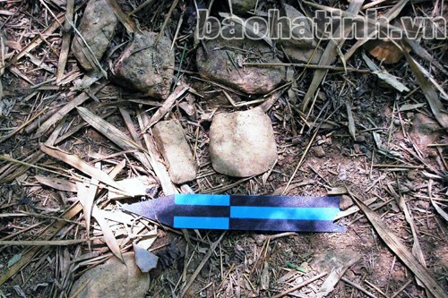 Các hiện vật nằm phát lộ trên mặt đất tại di chỉ rú Dầu (Đức Thọ)