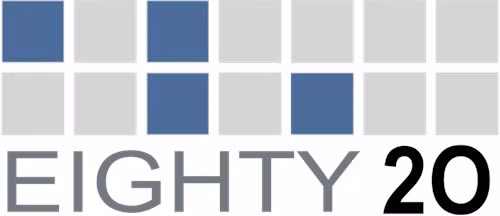 Các ô vuông trong logo của công ty phân tích dữ liệu Eighty20 là mã nhị phân: hàng đầu tiên, 1010000, đại diện cho 80 còn hàng dưới 0010100 đại diện cho 20.