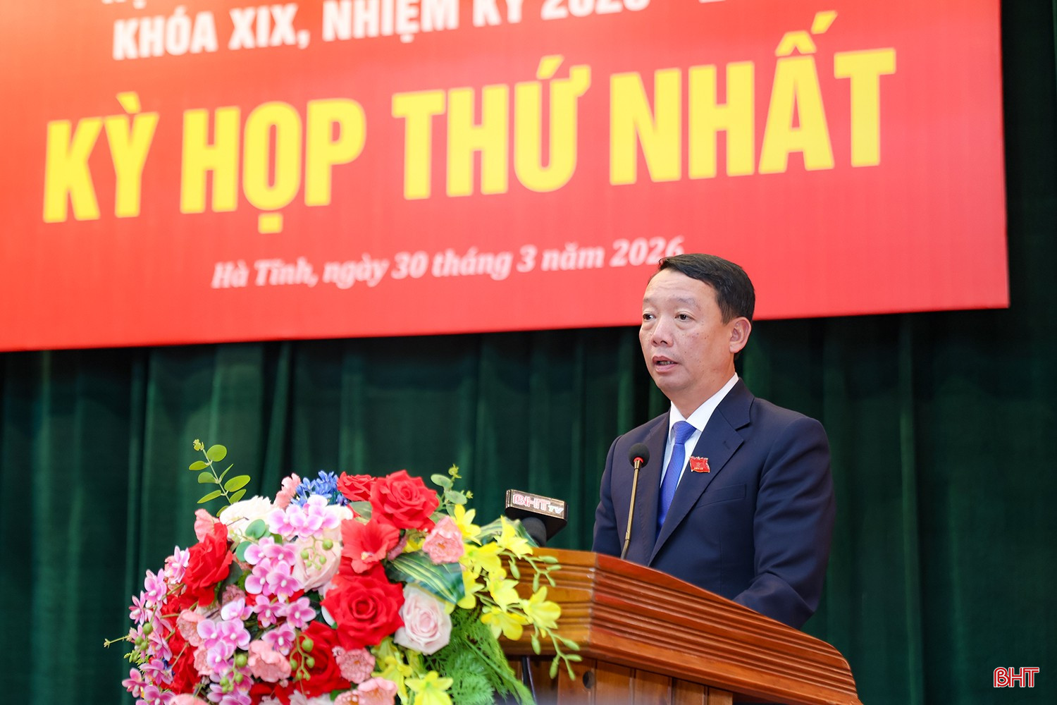 Đồng chí Phan Thiên Định - Phó Bí thư Tỉnh ủy, Chủ tịch UBND tỉnh nhiệm kỳ 2026-2031 phát biểu nhận nhiệm vụ.