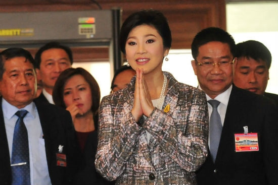 Cựu Thủ tướng Thái Lan Yingluck Shinawatra tới tòa nhà Quốc hội. Ảnh: THX/TTXVN