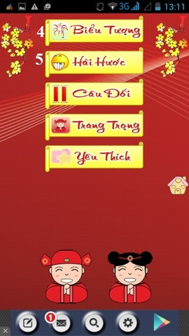 Gửi những câu chúc Tết hay trên Android: Ứng dụng có rất nhiều kiểu câu chúc Tết khác nhau, nhưng bạn có thể thử ngay kiểu tin nhắn vẽ (mục 4) và tin nhắn hài hước (mục 5).