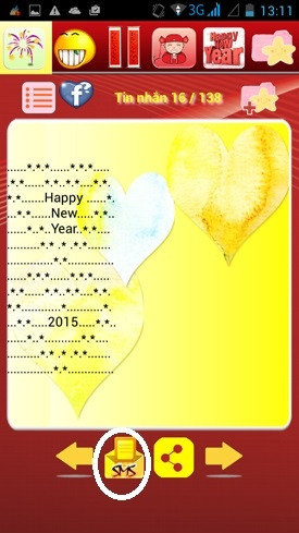 Gửi những câu chúc Tết hay trên Android: Bấm nút SMS (khoanh tròn) để gửi tin nhắn vẽ nếu đã hài lòng.