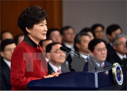 Tổng thống Hàn Quốc Park Geun-Hye phát biểu nhân dịp Năm mới (Ảnh: AFP/TTXVN)