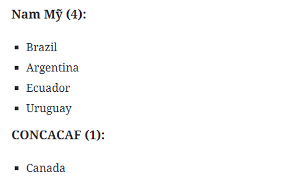 Danh sách đội tuyển giành vé dự VCK World Cup 2022