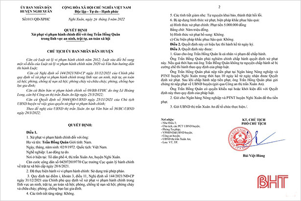 Xử phạt 5 triệu đồng 1 trường hợp sử dụng pháo trái phép ở Nghi Xuân