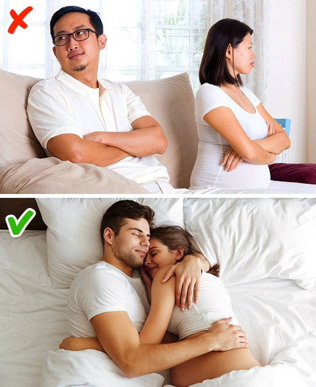 Quan niệm 4: "Yêu" khi mang thai có thể làm tổn thương em bé. Đây có thể là lầm tưởng phổ biến nhất với phụ nữ mang thai. Nhiều người nghĩ rằng quan hệ tình dục sẽ gây hại thai nhi, khiến phụ nữ thấy khó chịu. Nhưng nếu người mẹ cảm thấy thoải mái, điều đó không gây hại gì. Thậm chí, "yêu" thường xuyên còn có lợi cho sức khỏe như tăng cường cơ vùng chậu, kích thích cảm xúc tích cực cho người mẹ. 8 quan niem sai lam khi mang thai nhieu nguoi van tin