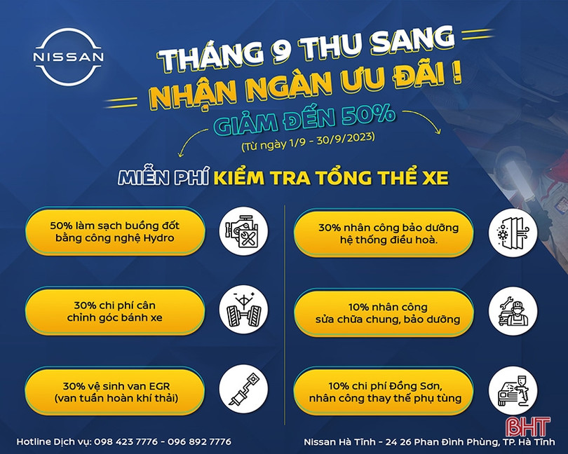 Nissan Hà Tĩnh ưu đãi “khủng” cho khách hàng bảo dưỡng xe