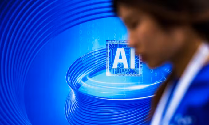 Logo AI tại Hội thảo AI thế giới WAIC diễn ra tháng 7/2023 ở Thượng Hải, Trung Quốc. Ảnh: Reuters
