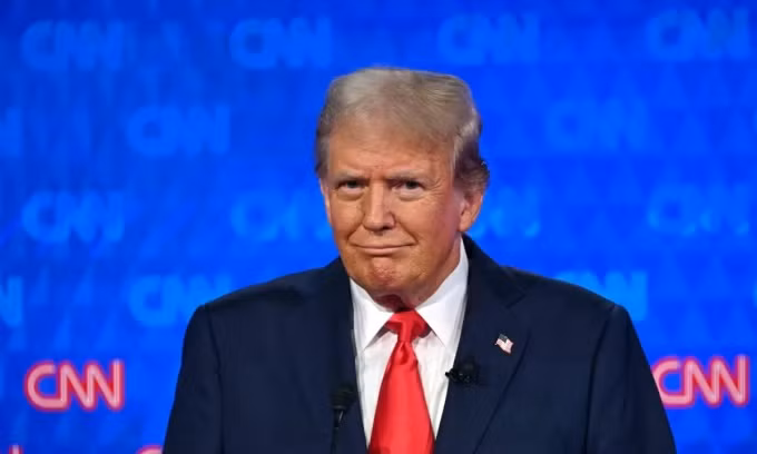 Cựu tổng thống Mỹ Donald Trump trong cuộc tranh luận với Tổng thống Joe Biden ở thành phố Atlanta, bang Georgia, tối 27/6. Ảnh: AFP