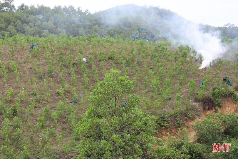 Dân quân xã diễn tập thực binh đánh địch đổ bộ đường không