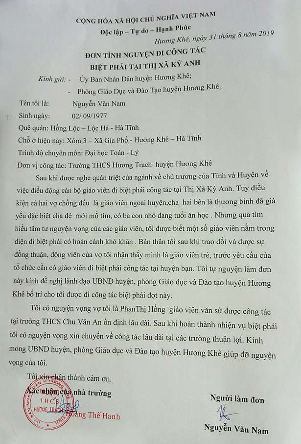 Hương Khê cử 12 giáo viên biệt phái tại 2 địa bàn Kỳ Anh