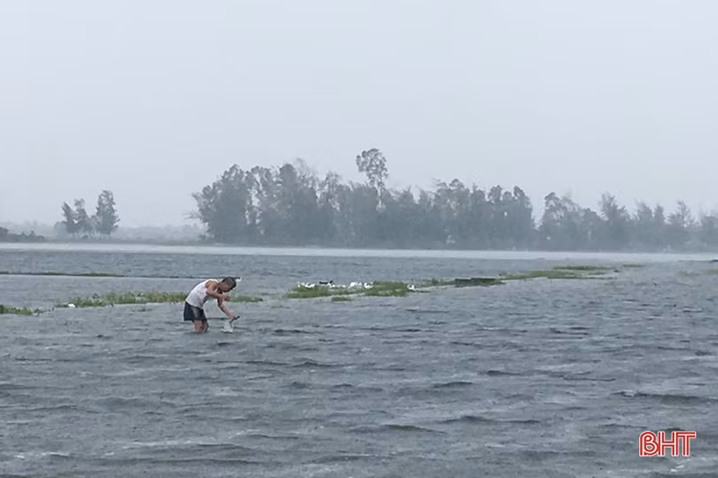 Người dân Hà Tĩnh liều mình đánh bắt cá giữa dòng nước lũ
