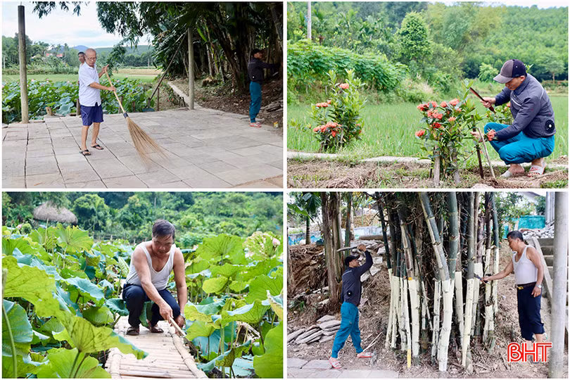 Người dân tổ liên gia số 3 (thôn Hợp Lý, xã Hương Minh) chỉnh trang cụm dân cư sinh thái Khe Enh mỗi ngày.
